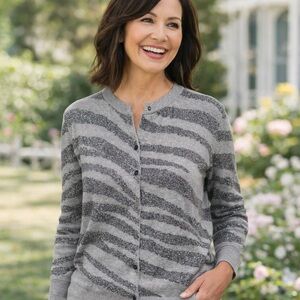 Banana Republic Metallic Silver Zebra 🦓 Striped Cardigan Size Medium Petite